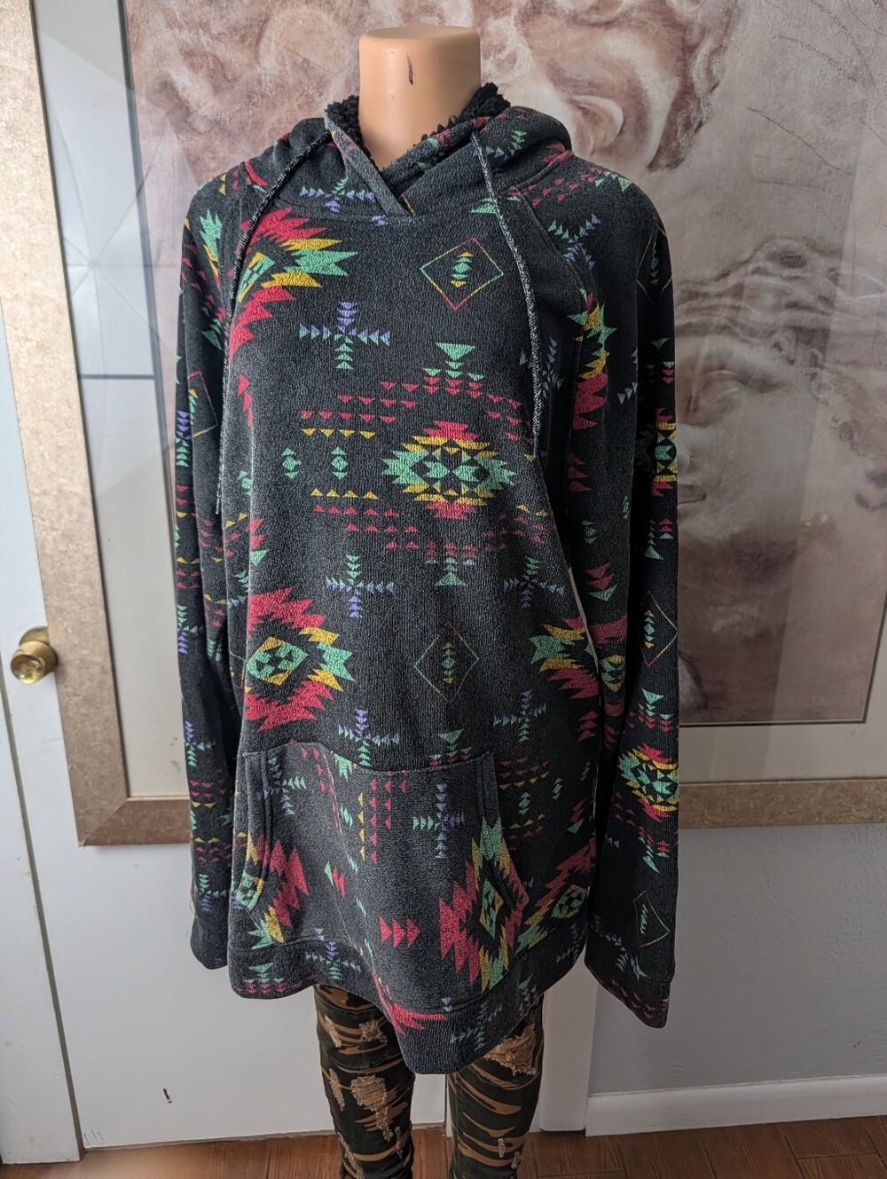 Rue21 Mens Aztec Southwest Tribal Print Fleece Pullover Hoodie Size XXL